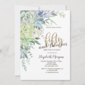 水彩の多肉植物 砂漠 50歳の誕生日 招待状 (正面)