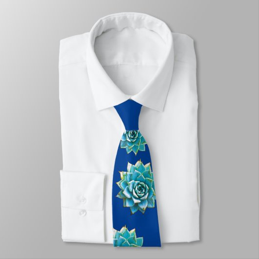 水彩の多肉植物(青) ネクタイ (タイ)