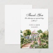 水彩の夢見るような緑の庭園・エレガント サンキューカード (正面/裏面)
