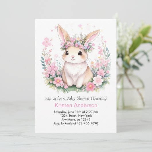 『水彩の夢』:女の子のうさぎベビーシャワー 招待状 (スタンド正面)