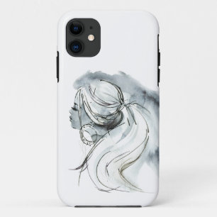 水彩の女性ポートレート iPhone 11 ケース