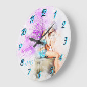 水彩の妖精(青)とモノグラム ラージ壁時計 (傾斜)