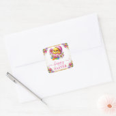 水彩の子うさぎ 春の花 楽しいイースター スクエアシール (封筒)