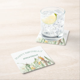 水彩の子供の虫の誕生日 スクエアペーパーコースター