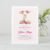 水彩の子羊と紫の花の誕生日パーティー 招待状 (スタンド正面)