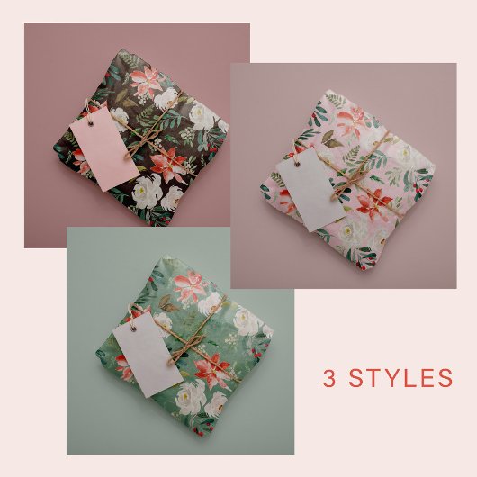 水彩の季節のフローラのクリスマスエレガント ラッピングペーパーシート