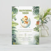 水彩の孵化が近づく恐竜のベビーシャワー 招待状 (スタンド正面)