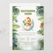 水彩の孵化が近づく恐竜のベビーシャワー 招待状 (正面/裏面)