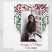 水彩の実と常緑の写真クリスマスカード シーズンカード (正面/裏面)