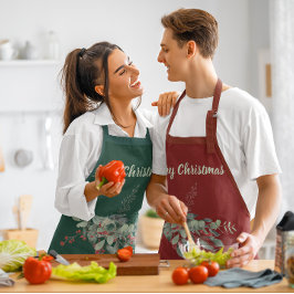 水彩の実と緑のクリスマス エプロン