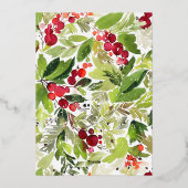 水彩の実と緑のリース ホリデーシーズン 箔シーズンカード (裏面)