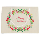 水彩の実と葉のホリデー クリスマス ラージペーパーバッグ (正面)