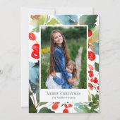 水彩の実のクリスマスフラワー 赤い写真 シーズンカード (正面)