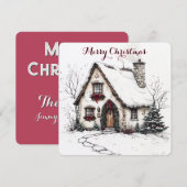 水彩の家のイラストがカスタマイズできるクリスマスカード シーズンカード (正面/裏面)