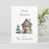 水彩の家のクリスマスカード 招待状 (スタンド正面)