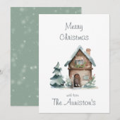 水彩の家のクリスマスカード 招待状 (正面/裏面)