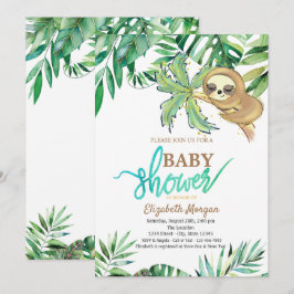 水彩の寝そべるナマケモノのサマー・ベビーシャワー 招待状