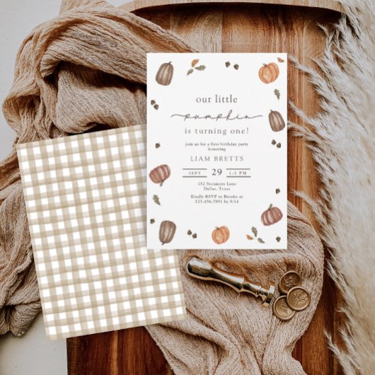 水彩の小さなかぼちゃのファーストバースデー 招待状