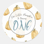 水彩の小さなかぼちゃ ブルー 秋の誕生日 ラウンドシール (正面)