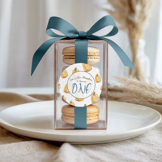 水彩の小さなかぼちゃ ブルー 秋の誕生日 ラウンドシール