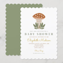 水彩の小さなきのこ ベビーシャワー招待状