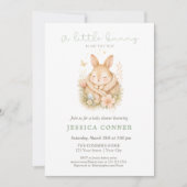 水彩の小さなウサギがやってくるベビーシャワーデザイン 招待状 (正面)