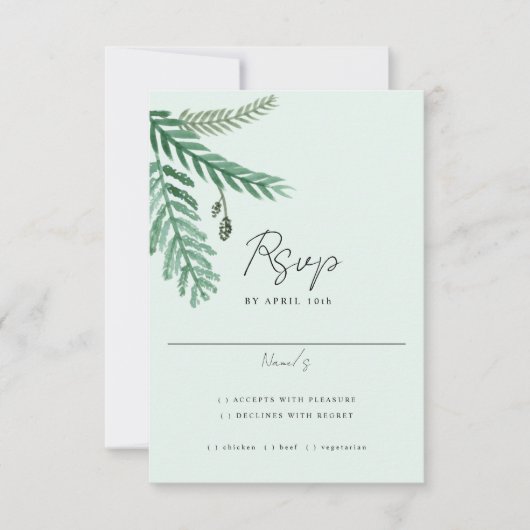 水彩の小さなパームの返信カード 出欠カード (正面)