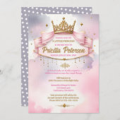 水彩の小さなプリンセス ベイビーシャワーパーティー 招待状 (正面/裏面)