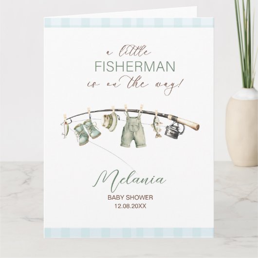 水彩の小さな漁師のベビーシャワー カード (正面)