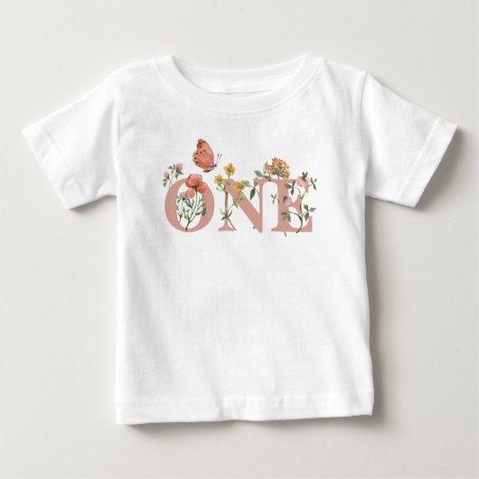 水彩の小さな野の花 1歳の誕生日 ベビーTシャツ (正面)