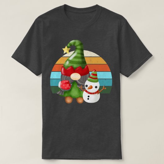 水彩の小人サンタ クリスマス ツリー ライト Xmas Tシャツ (デザイン正面)