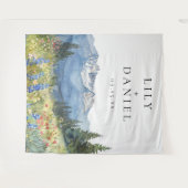 水彩の山々結婚の写真ブース背景 タペストリー (正面(横))