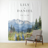水彩の山々結婚の写真ブース背景 タペストリー (インサイチュ)