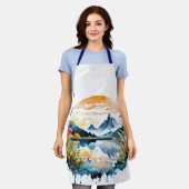 水彩の山景色 エプロン (着用した状態)