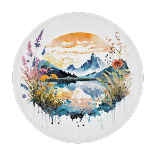水彩の山景色 カッティングボード (正面)