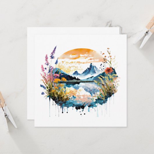 水彩の山景色 カード (正面/裏面インサイチュ)