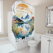 水彩の山景色 シャワーカーテン (インサイチュ)