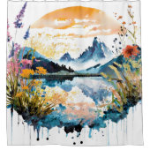 水彩の山景色 シャワーカーテン (正面)