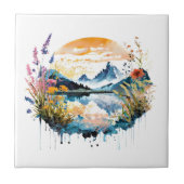水彩の山景色 タイル (正面)