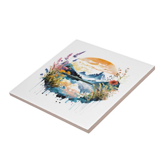 水彩の山景色 タイル (側面)