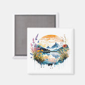 水彩の山景色 マグネット (正面/裏面)