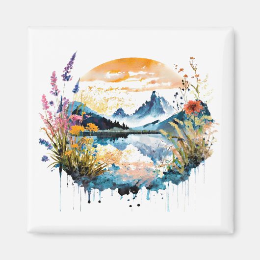 水彩の山景色 マグネット (正面)