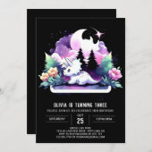 水彩の幸せなトリケラトプスの誕生日 招待状 (正面/裏面)