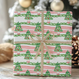 水彩の幻想的なストライプのクリスマスツリー ラッピングペーパー