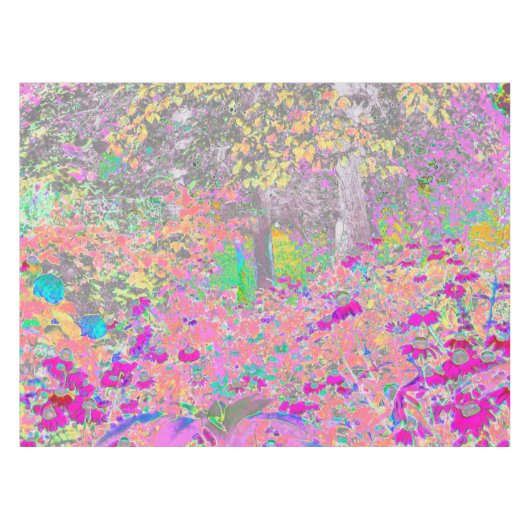 水彩の庭園の日の出と紫の花 テーブルクロス (正面(横))