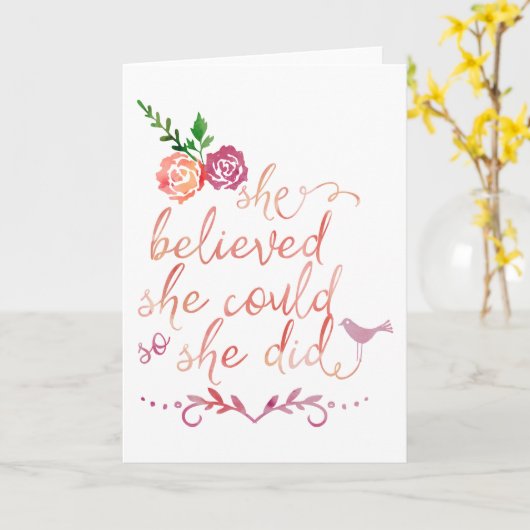 水彩の引用文信じ彼女は彼女ができたように カード (黄色い花)