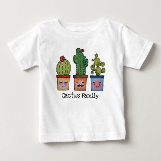 水彩の愛らしいサボテン家族 ベビーTシャツ (正面)