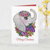 水彩の愛らしいゾウと野生の花 カード (黄色い花)