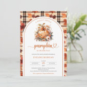 水彩の愛らしい小さなかぼちゃの秋の花の少女 招待状 (スタンド正面)