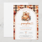 水彩の愛らしい小さなかぼちゃの秋の花の少女 招待状 (正面/裏面)